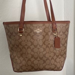 Coach Signature Zip Top Bag